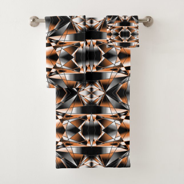 Orange Gradient Colour Fill Mechanical Drawing Bath Towel Set (Insitu)