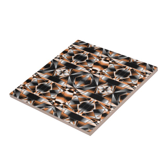 Orange Gradient Colour Fill Mechanical Drawing Ceramic Tile (Side)