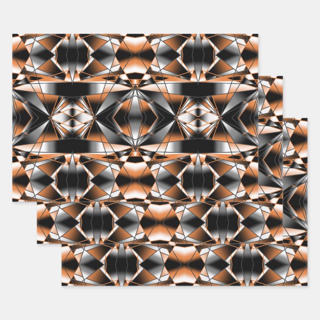 Orange Gradient Colour Fill Mechanical Drawing Wrapping Paper Sheet (Set)