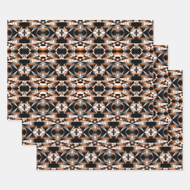 Orange Gradient Colour Fill Mechanical Drawing Wrapping Paper Sheet (Set)