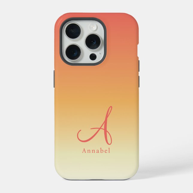 Orange Gradient Custom Monogram Name iPhone Case (Back)