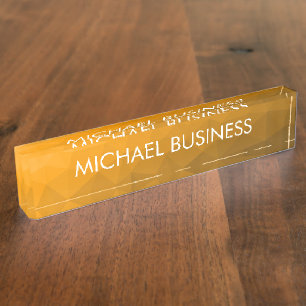 Orange gradient geometric mesh pattern Custom name Nameplate