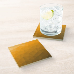 Orange gradient geometric mesh pattern glass coaster