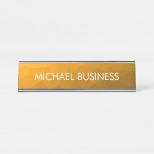 Orange gradient geometric mesh pattern Monogram Desk Name Plate