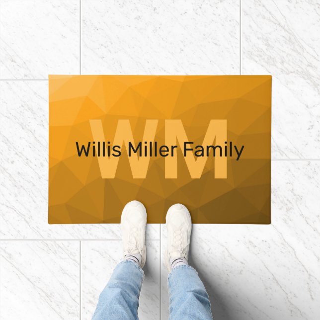 Orange gradient geometric mesh pattern Monogram Doormat (Indoor)