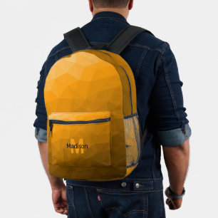 Orange gradient geometric mesh pattern Monogram Printed Backpack