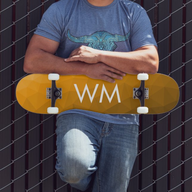 Orange gradient geometric mesh pattern Monogram Skateboard (Outdoor 3)