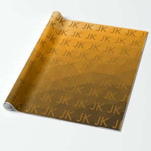 Orange gradient geometric mesh pattern Monogram Wrapping Paper