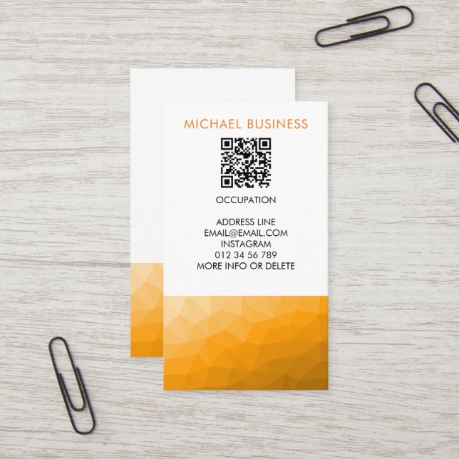 Orange gradient geometric mesh pattern QR code Business Card (Front/Back In Situ)