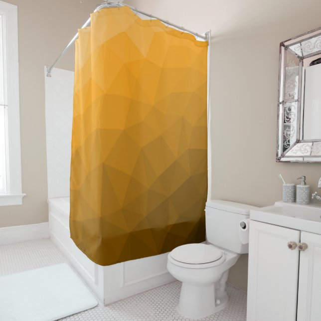 Orange gradient geometric mesh pattern shower curtain (In Situ)