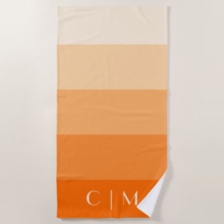 Orange Gradient Monogram Initials Bright Modern Beach Towel