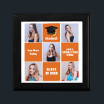 Orange Graduate 5 Photo Collage Custom Graduation Gift Box<br><div class="desc">A classy custom senior graduate photo collage graduation gift box with classic orange squares for a high school senior graduating with the class of 2023. Customise with your senior portrait pictures, school name and graduating for a great personalised graduation present. It features a 5 photograph template separated by white lines....</div>