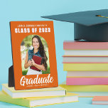 Orange Graduate Arch Modern Graduation Photo Plaque<br><div class="desc">This modern orange and white custom senior photo graduation party plaque features your high school or college name for the class of 2025. Customise with your name under the chic,  bold handwritten script and trendy arch for great personalised graduate decor.</div>