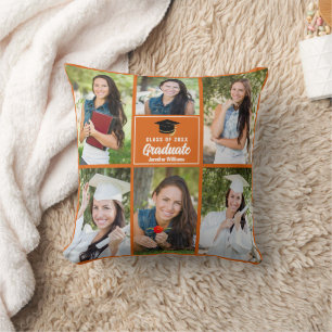 Orange Graduate Photo Collage Custom Graduation Cushion