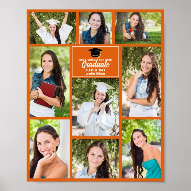 Orange Graduate Photo Collage Graduation Party Poster (Front)