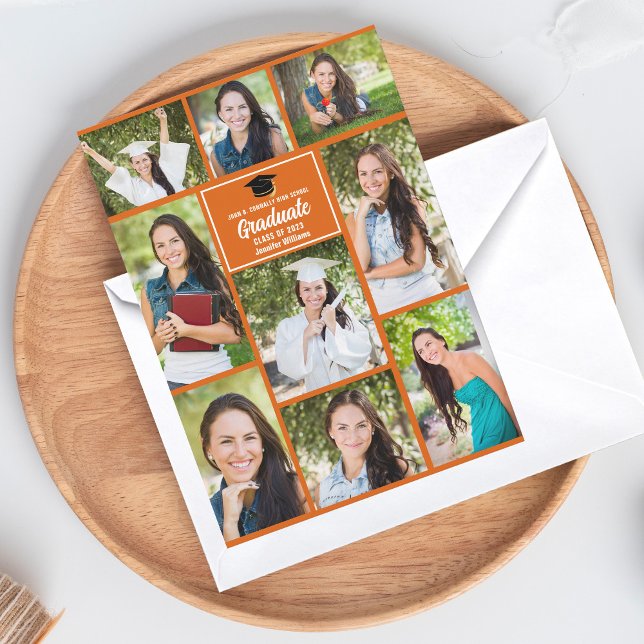 Orange Graduate Photo Collage Modern Graduation Announcement (Creator Uploaded)