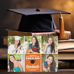 Orange Graduate Photo Collage Modern Graduation Announcement