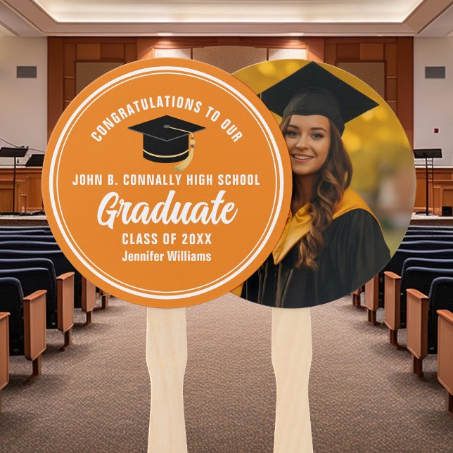 Orange Graduate Photo Graduation Party Hand Fan (Creator Uploaded)