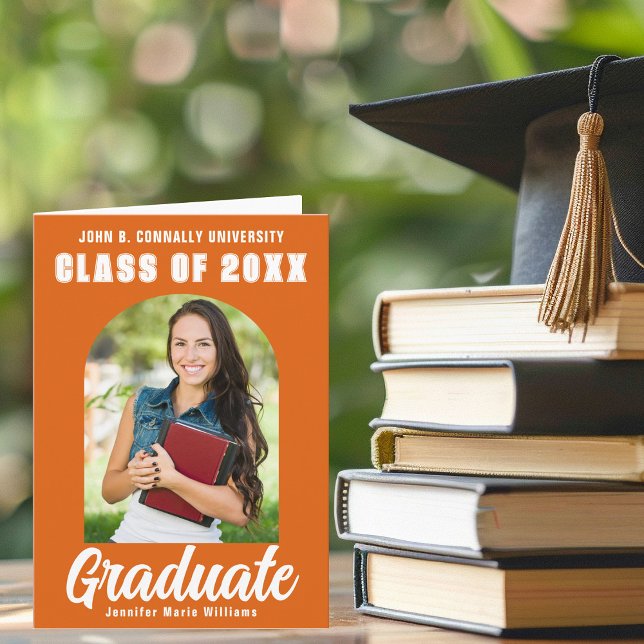 Orange Graduate Photo Modern Folded Graduation Announcement (Creator Uploaded)