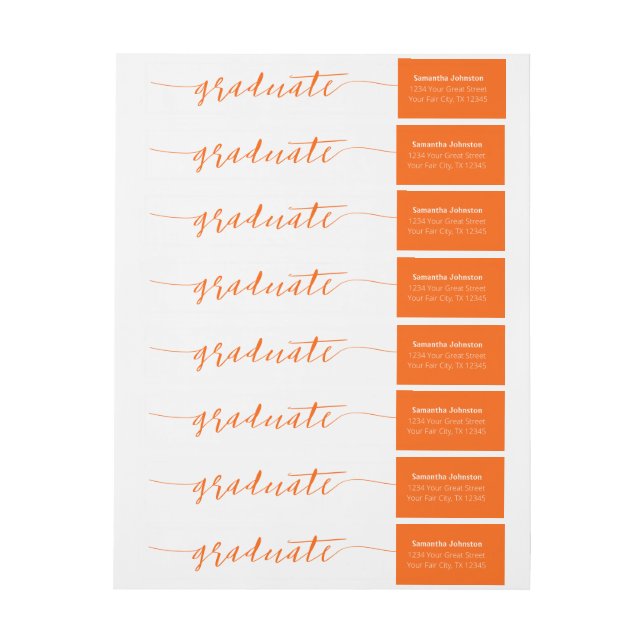 Orange Graduate Script Modern Wrap Around Label (Sheet)