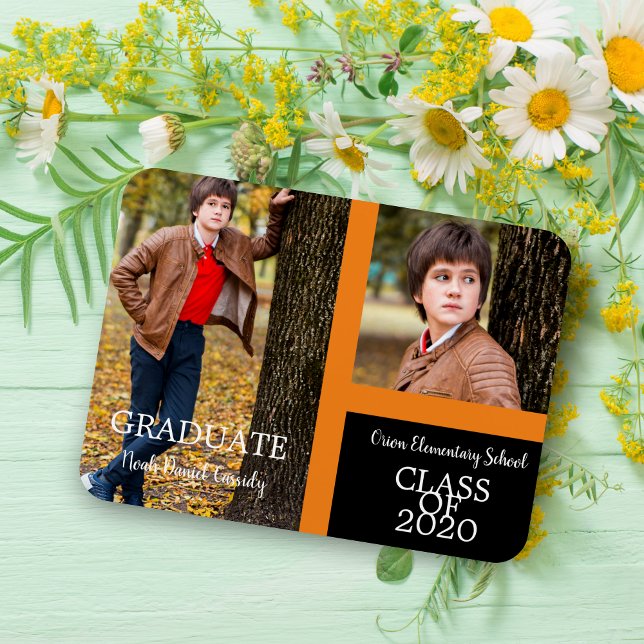 Orange Graduate Simple Two Photos Graduation Magnet (Minimalist Graduate Simple Two Photos Graduation Keepsake.)
