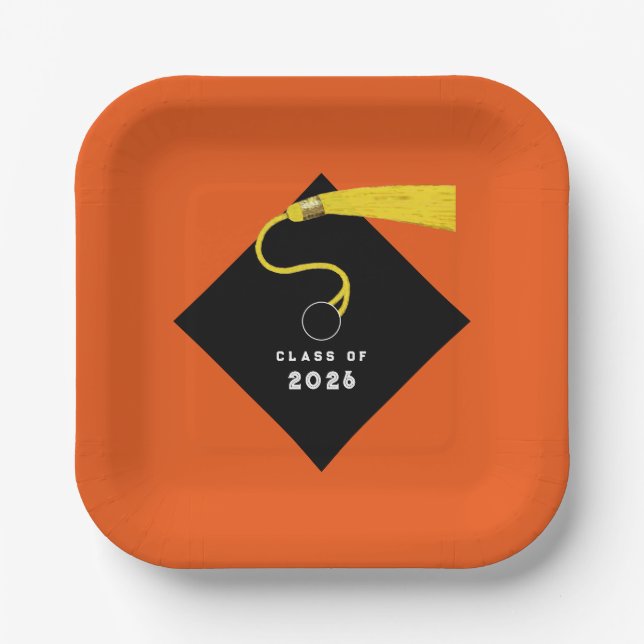 Orange Graduation 2026 Party Paper Plate (Front)