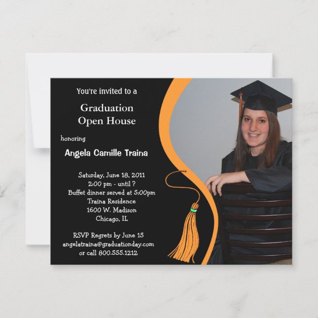 Orange Graduation Announcement Open House (Front)