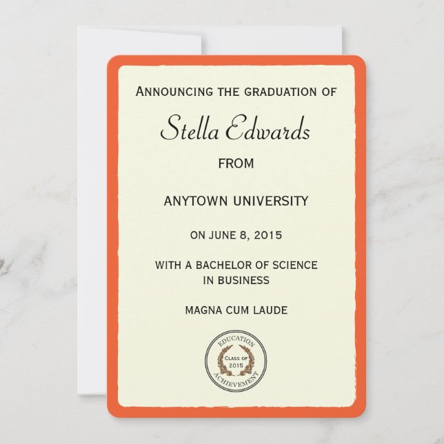 Orange Graduation Announcements Round Corners (Front)