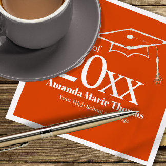 Orange Graduation Cap Class of 20XX Name Party Napkin