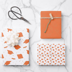 Orange Graduation Cap Toss Wrapping Paper Sheet