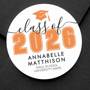 Orange Graduation Classic Round Sticker