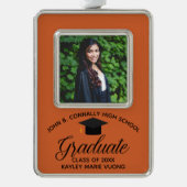 Orange Graduation Custom 2024 Graduate Photo Silver Plated Framed Ornament (Front)