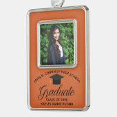 Orange Graduation Custom 2024 Graduate Photo Silver Plated Framed Ornament (Left)