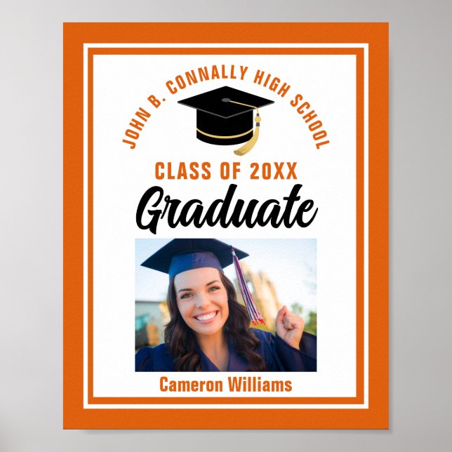 Orange Graduation Customised Graduate Photo Party Poster (Front)