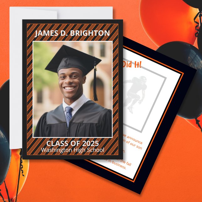 Orange Graduation Football Photo Announcement (Creator Uploaded)