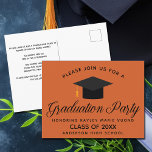 Orange Graduation Party Invitation Postcard<br><div class="desc">A classy custom graduation party invitation postcard in orange for a high school,  college,  or university from the class of 2025. Customise with your school name and graduating class under the lovely calligraphy for a great personalised graduate invite card.</div>