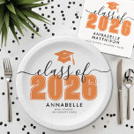 Orange Graduation Party Paper Plate<br><div class="desc">Class of 2026 Bold Elegant Black and Orange Graduation Paper Plate. Celebrate this milestone with a stylish and personalised graduation paper plate, perfect for serving food at a graduation party. Featuring “Class of 2025” (or any year) in bold typography, the year and graduation cap icon are highlighted in a vibrant...</div>