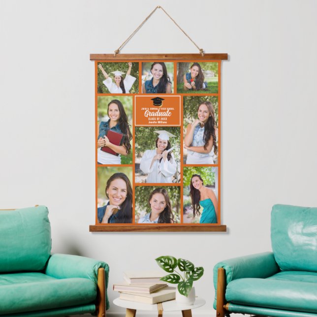 Orange Graduation Photo Collage Keepsake Hanging Tapestry (Living Room)