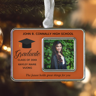 Orange Graduation Photo Inspirational Quote Custom Silver Plated Framed Ornament