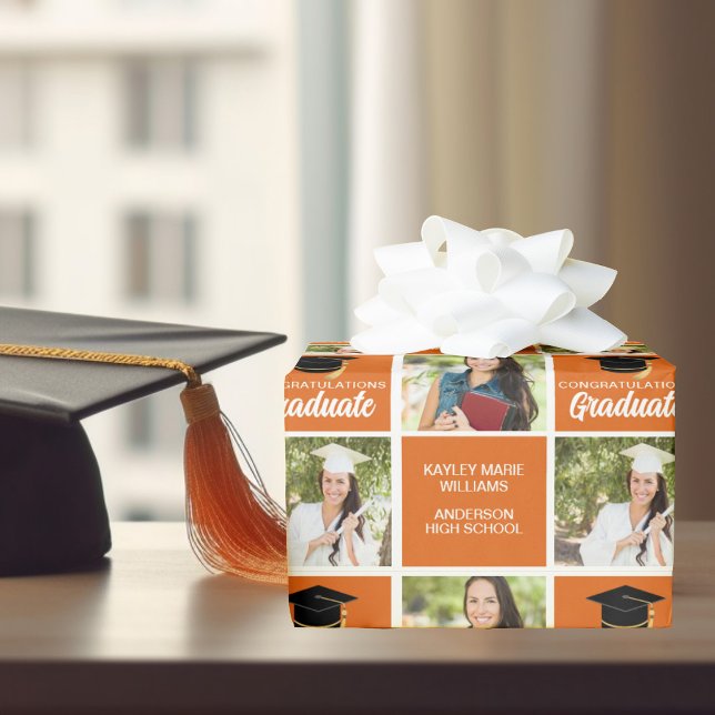 Orange Graduation Photo Personalised Graduate Wrapping Paper (Creator Uploaded)