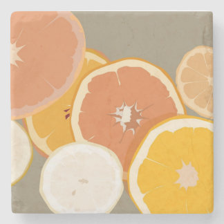 Orange Grapefruit and Lemon Citrus Illustration Stone Coaster