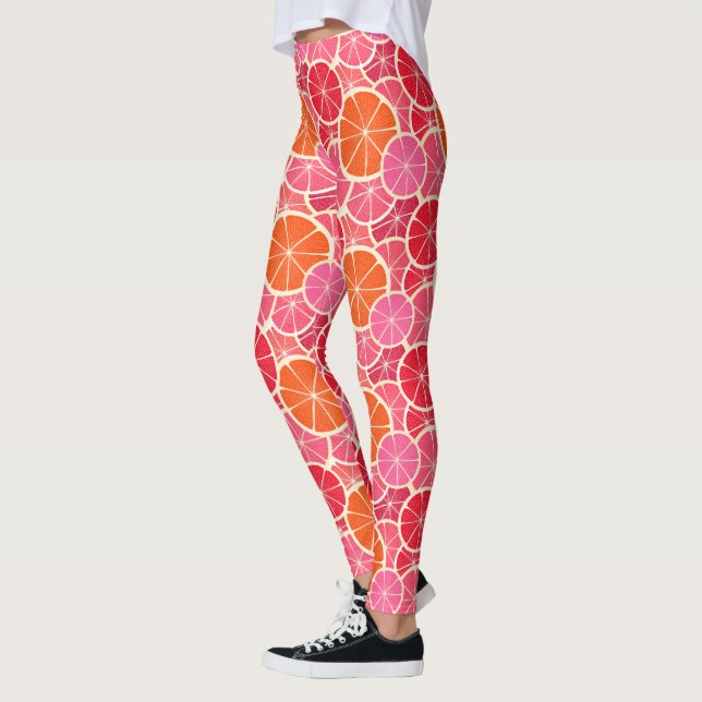 Orange & Grapefruit Citrus Fruit Pattern Leggings (Left)