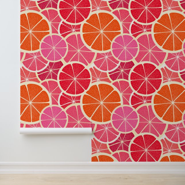 Orange & Grapefruit Citrus Fruit Pattern Wallpaper (Application)