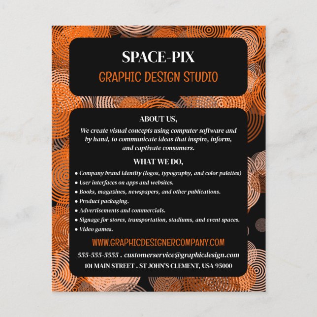Orange Graphic Circles, Graphic Designer Advert Flyer (Front)