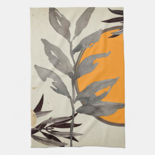 Orange & Gray Artistic Watercolor Botanical Tea Towel