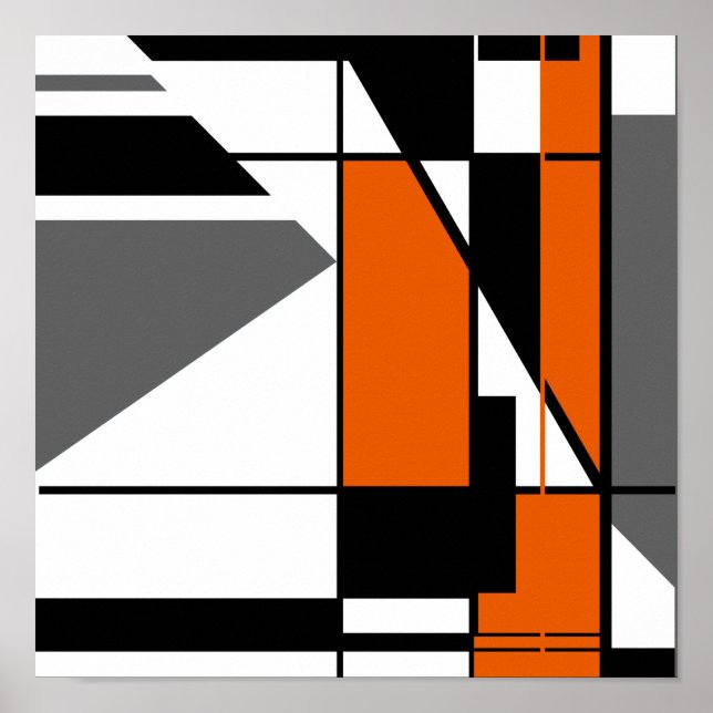 Orange Gray Black Mosaic-like Abstract Design Poster (Front)
