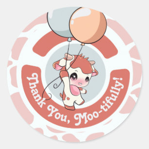Orange Gray Cow Pattern Thank you Round Sticker 