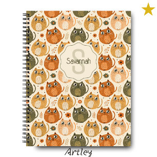 Orange Gray Cute Fat Cats Name Monogram Notebook