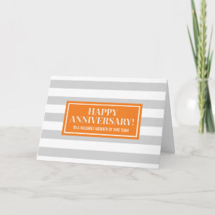 Orange Gray Stripes Employee Anniversary Card
