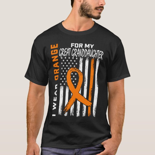 Orange Great Granddaughter Leukaemia Awareness USA T-Shirt (Front)